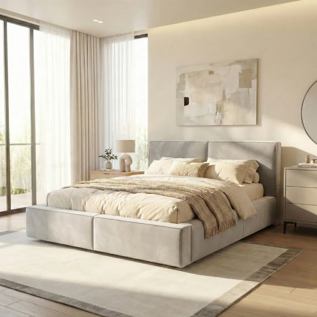 מיטה מרופדת דגם COCOON – עיצוב "רביצה" נמוך ומפנק