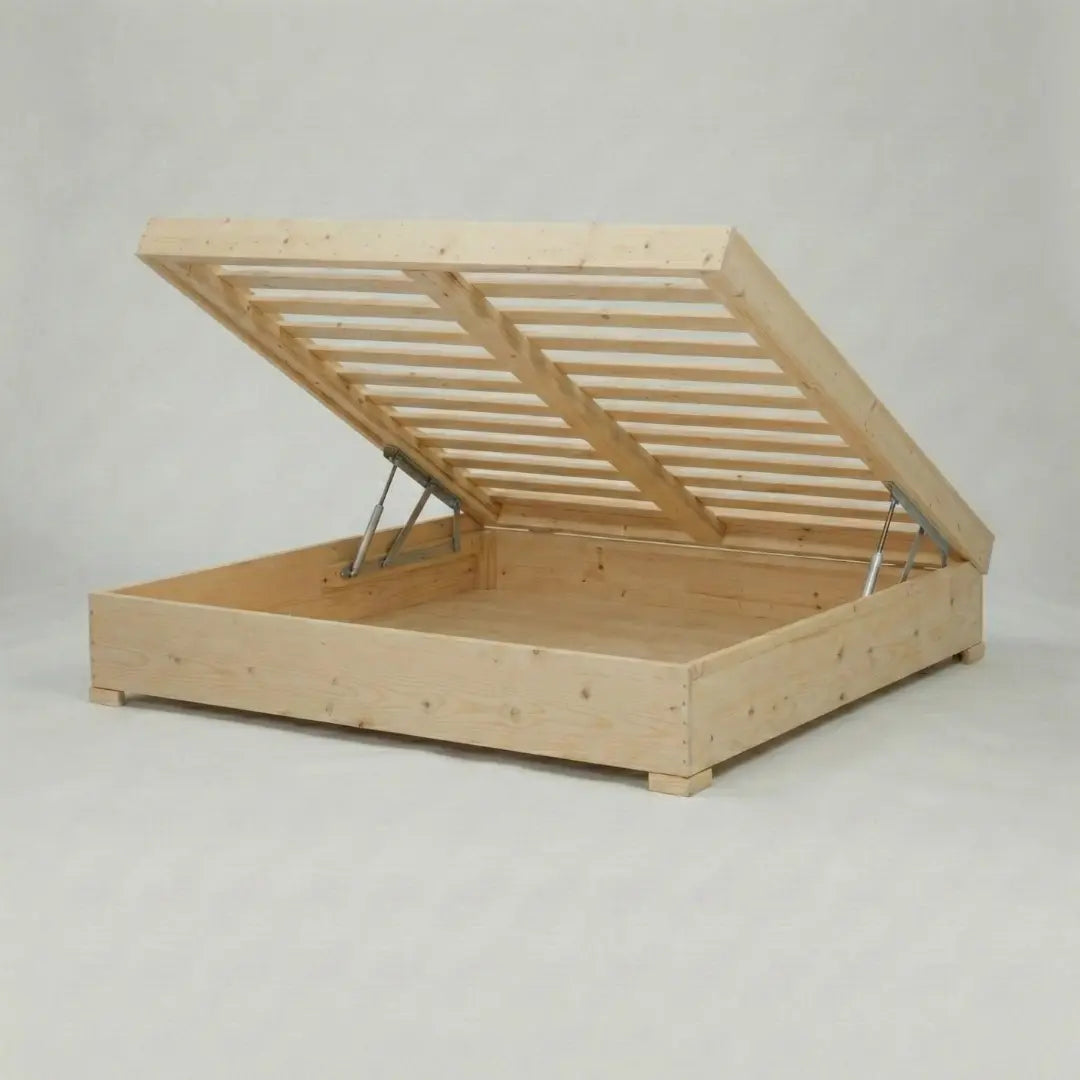 בסיס מיטה מעץ מלא (אורן פיני) עם ארגז מצעים – Natural Storage