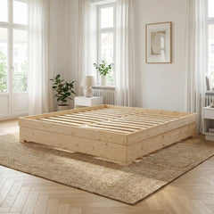 בסיס מיטה מעץ מלא (אורן פיני) עם ארגז מצעים – Natural Storage